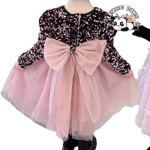 LEZONKIDS - Vestido de Outono para Meninas 2024 Novo Moda Primavera e Outono Meninas Pequenas Vestido de Princesa com Lantejoulas